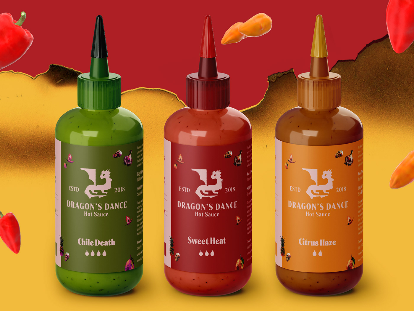 hot sauce Packaging graphic design  art direction  dragon logo