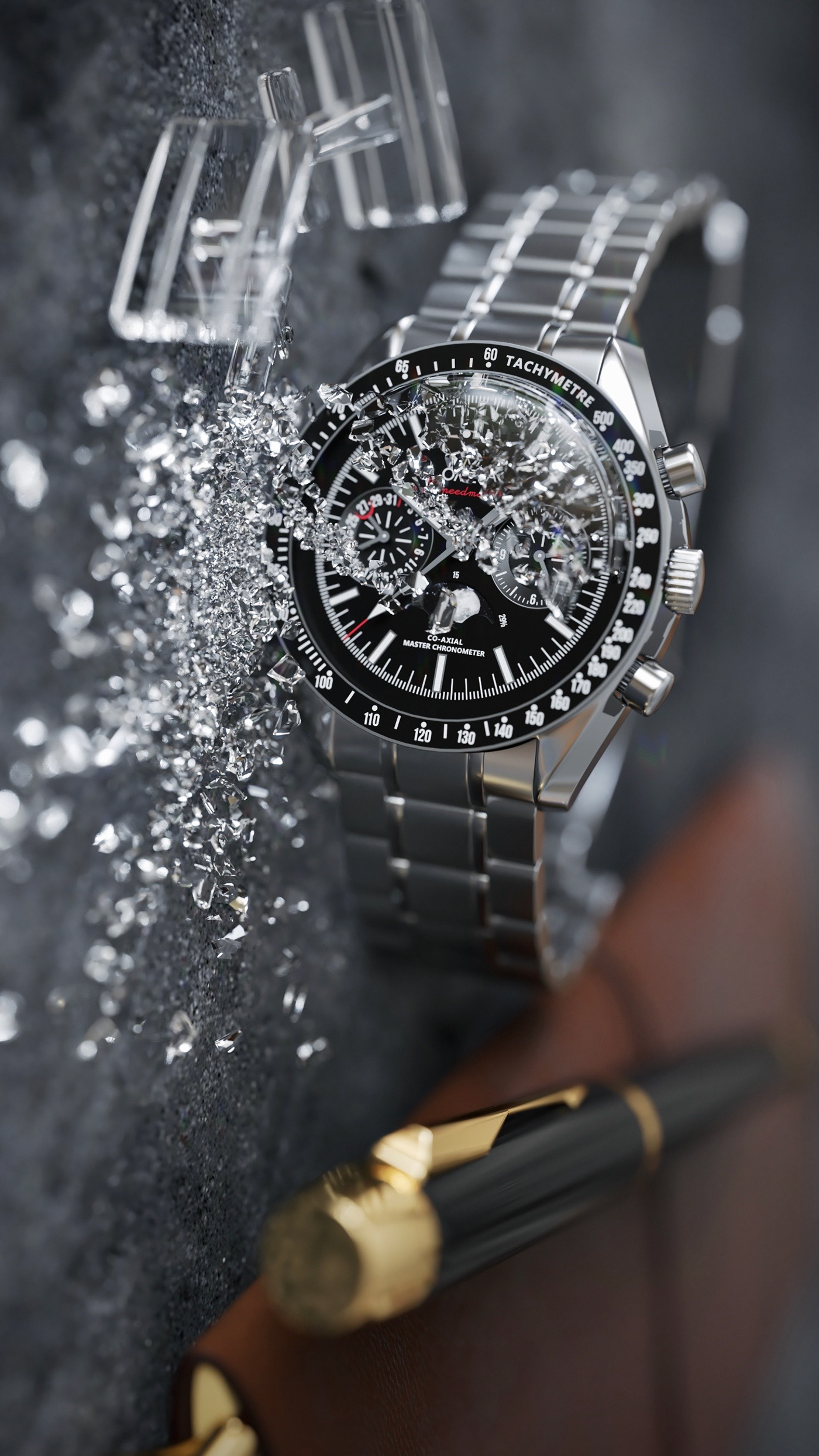 3D CGI Omega product Render styleframe tyFlow vray watch