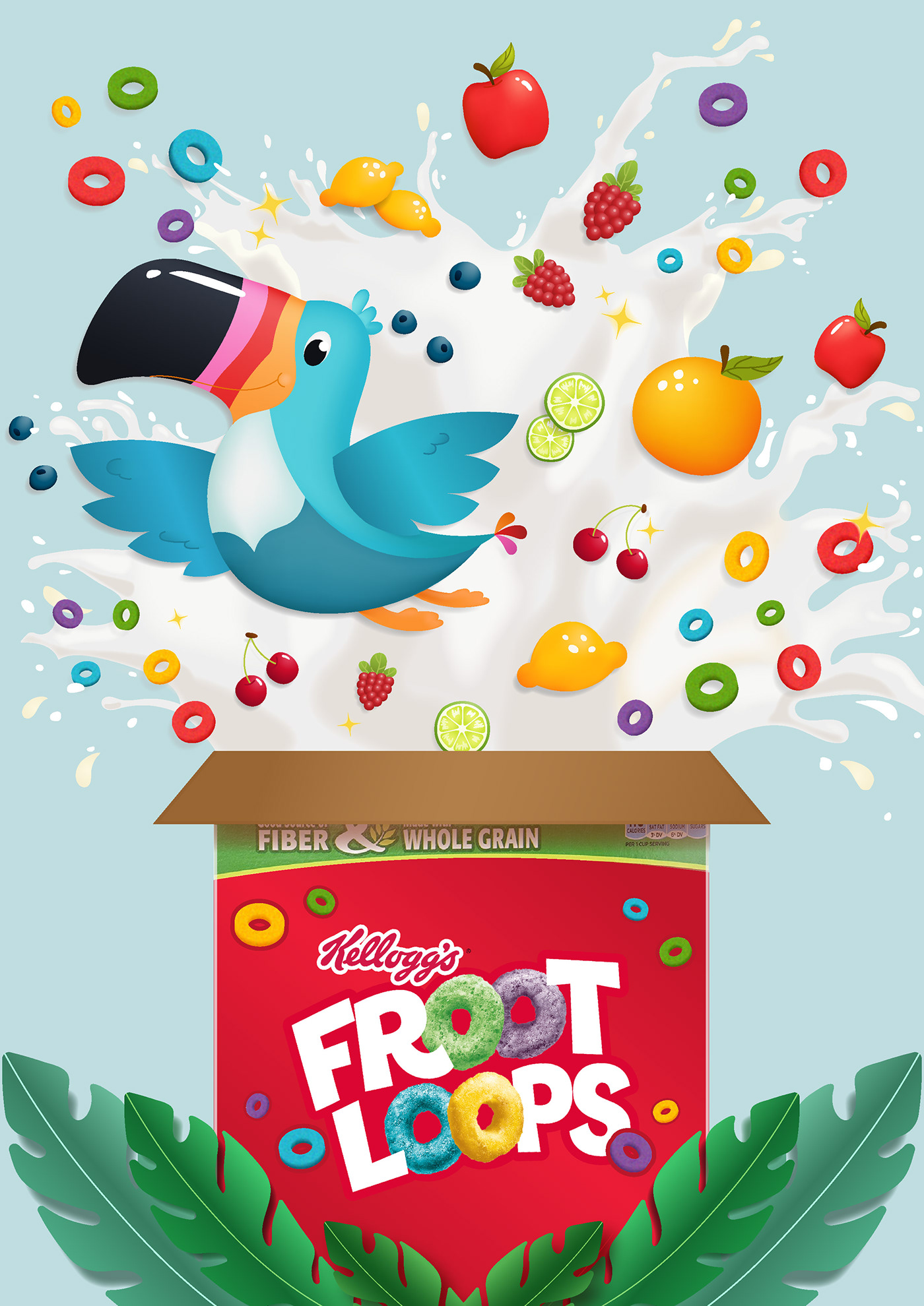 graphic design  Advertising  poster ILLUSTRATION  Froot Loops Cereal Poster Design