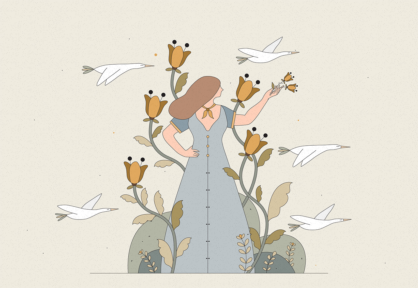 birds characters Drawing  ILLUSTRATION  Stories texture editorial Flowers freedom jar