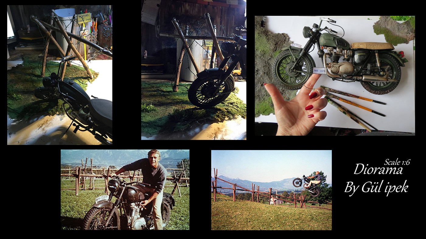 diecast motorclay triumhp steevmqueen movie Diorama Custom painting   motorsiklet istanbul