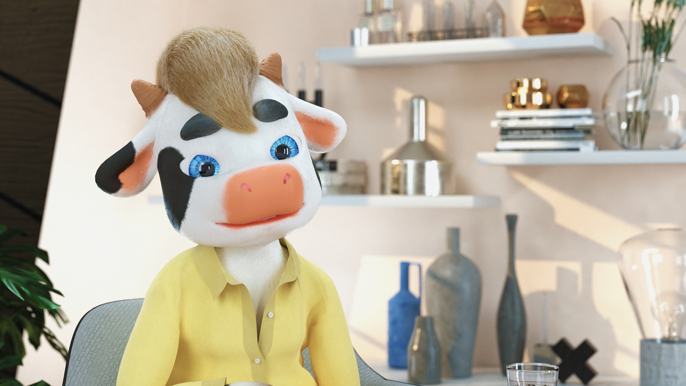 3D animation  cartoon Character cow cute flat realistic