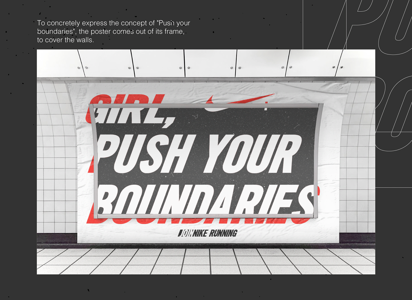 Advertising  application boundaries challenge girl Nike running sport UI ux