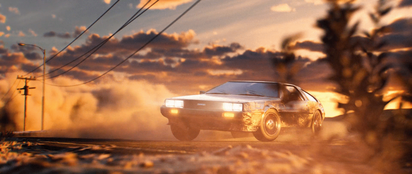 3D after effects animation  car cinema 4d DeLorean motion graphics  octane Render simulation