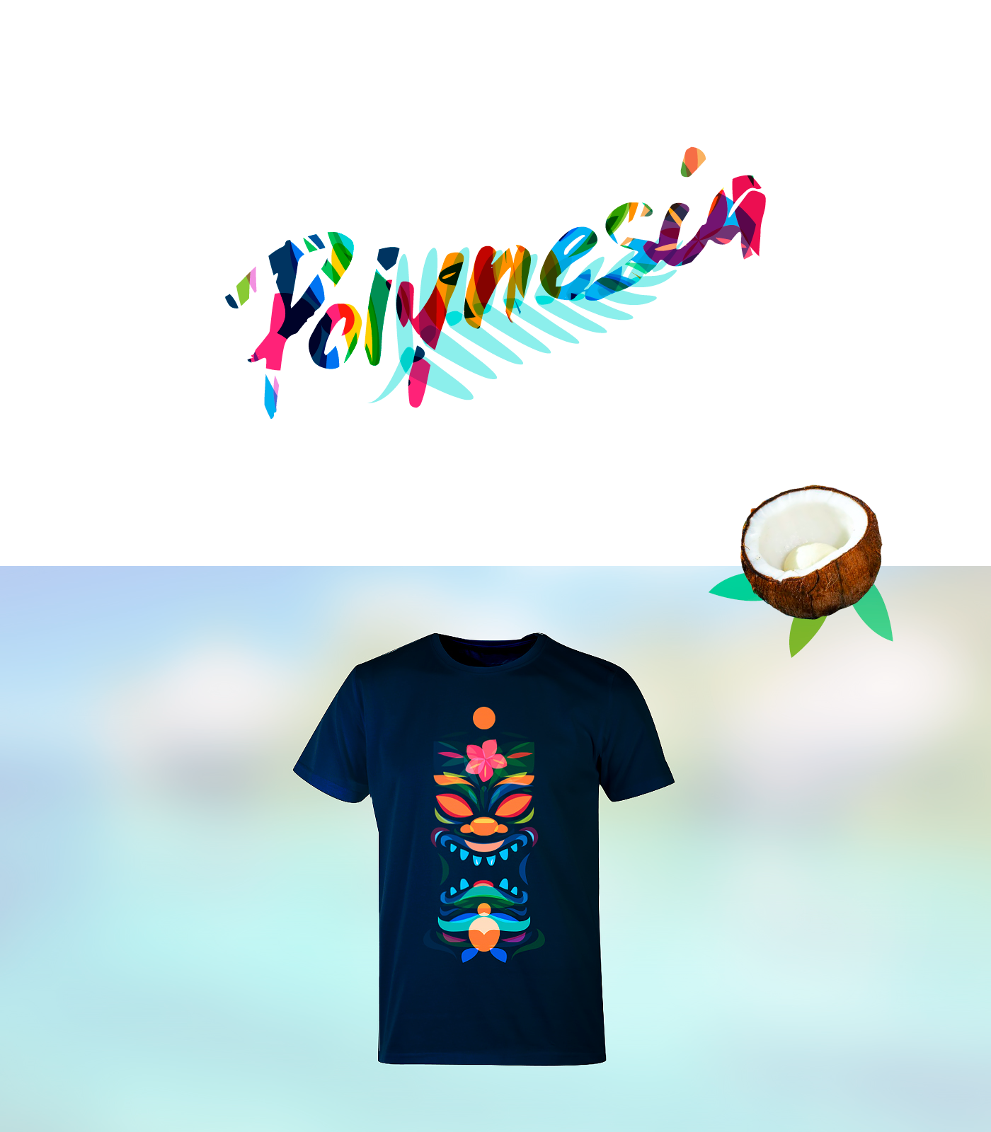 polynesia Overlay Tikki Totem Ocean colors spirit surfing Sun print Magic   moai Island Native Fun
