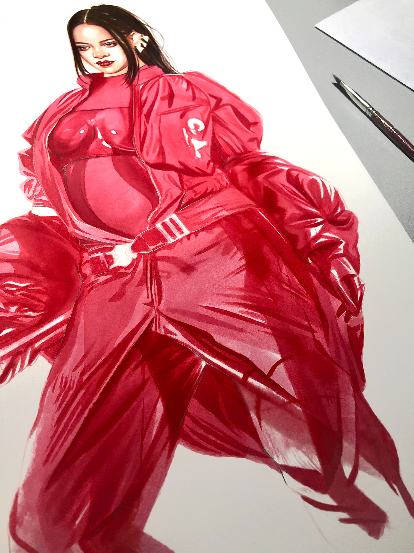 artist Drawing  fashion illustration pop culture portrait Rihanna superbowl watercolor