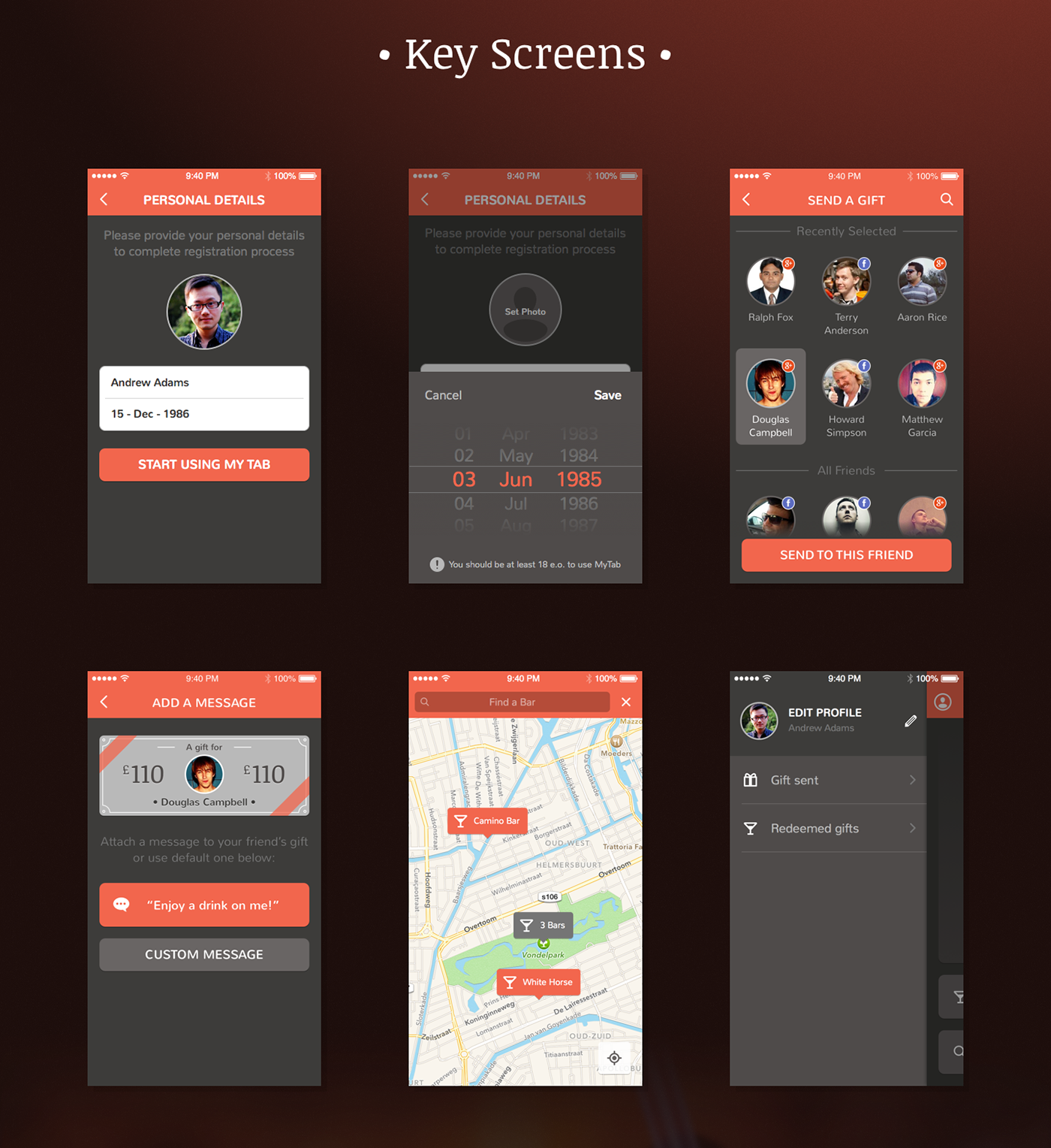 social gift drinking ios android mobile ui/ux