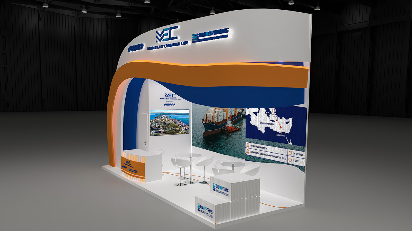 containers 3d design booth Exhibition  3ds max modeling waves design 3d designer foodAfrica