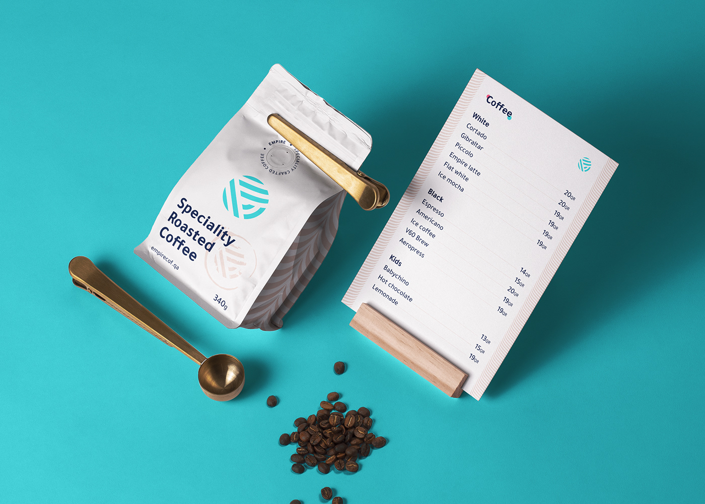 packaging and menu of coffee company