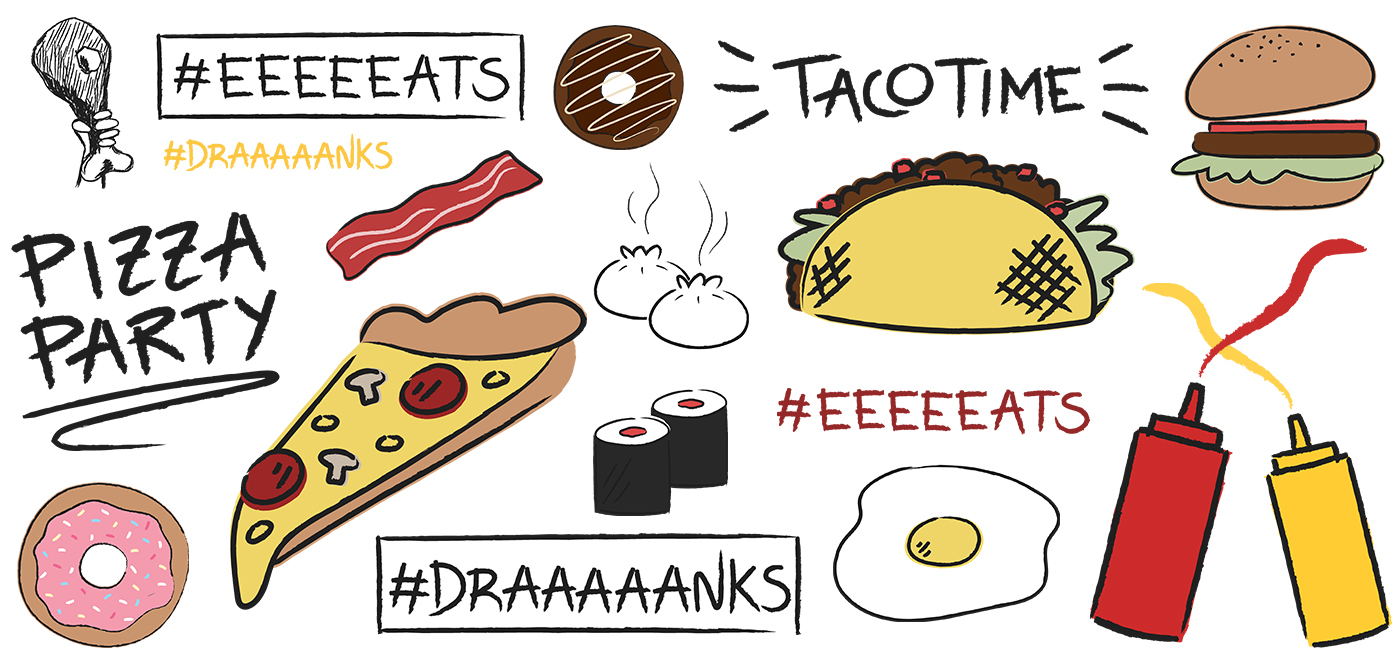 Food  stickers hashtag eat burger Pizza