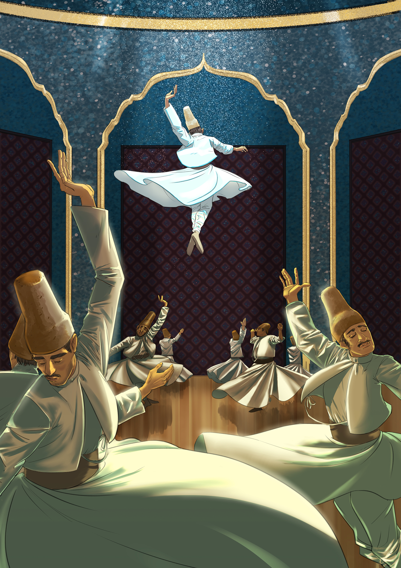 DANCE   dervishi sufi sama Turkey men Mystic ILLUSTRATION 