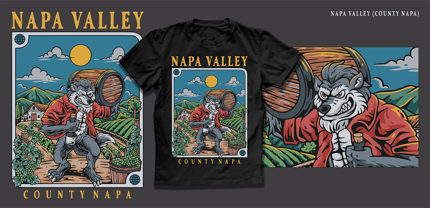 series of vintage design featuring iconic places the Napa Valley and the Werewolf