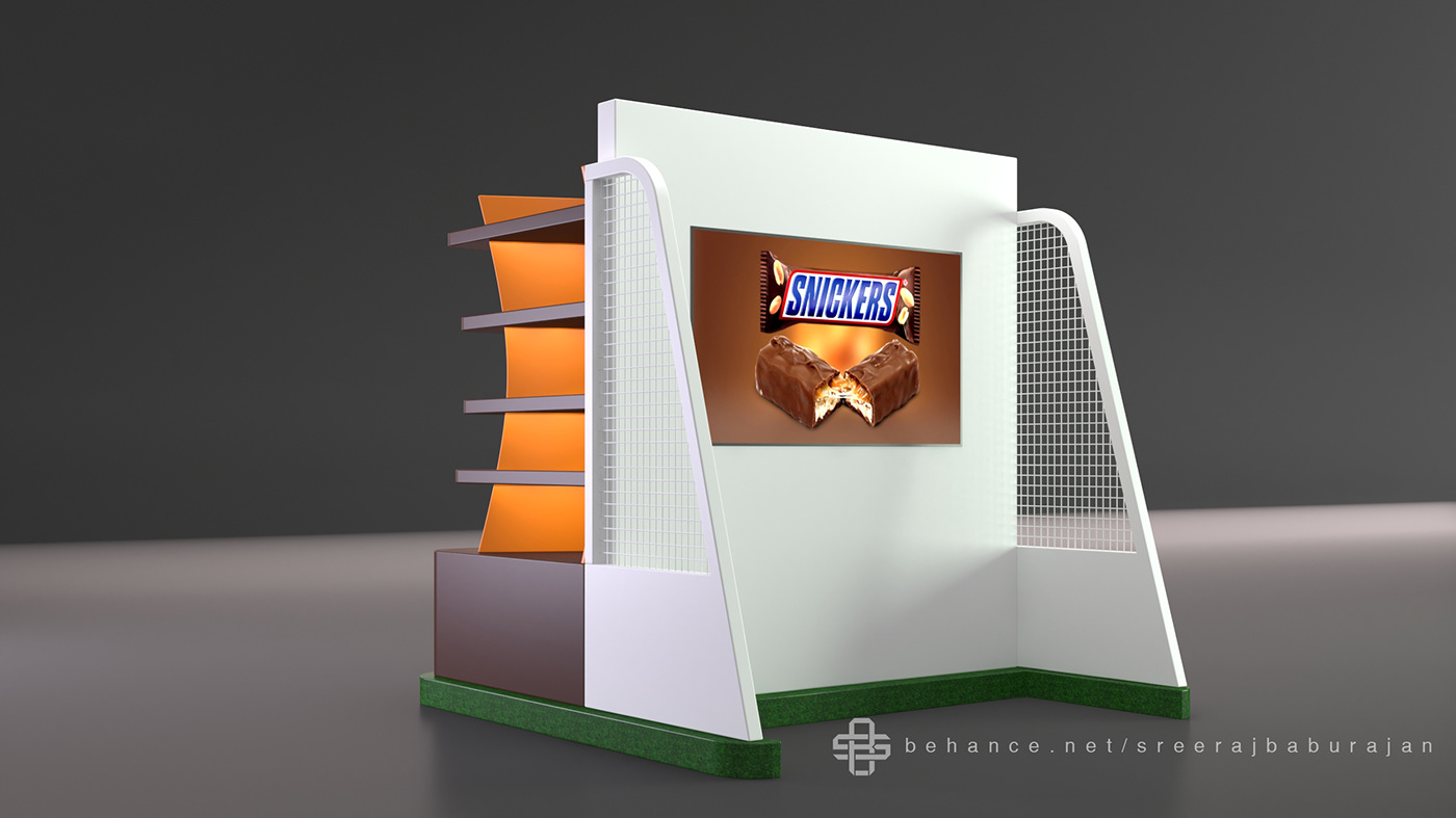 3D 3dsmax activation chocolates display stand Exhibition  Interior Snickers vray