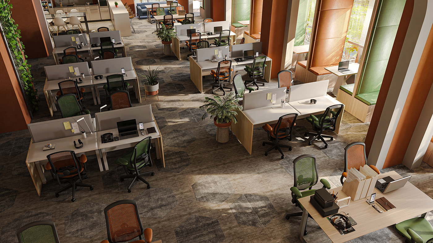 design interiordesign workspace chair furniture Office Render table visualization wood