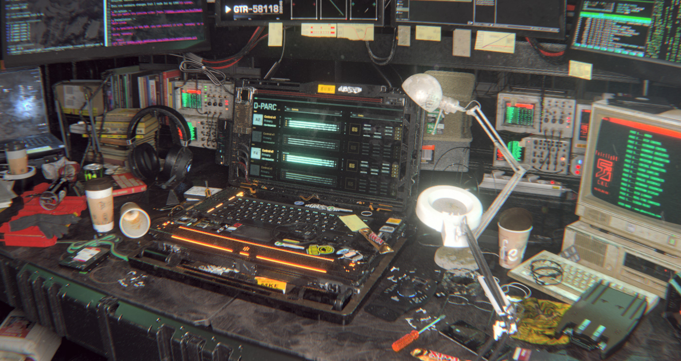 Cyberpunk hacker workstation redshift Render cinema4d