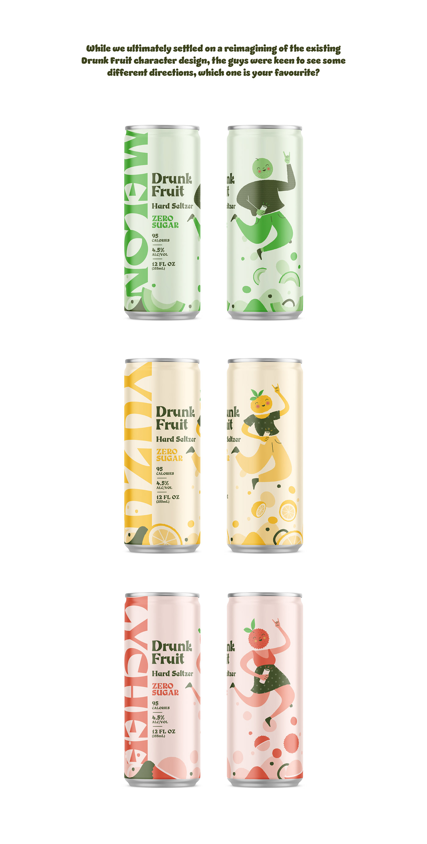 alcohol asian fruit brand identity can Character design  drink drunk Fruit hard seltzer Packaging