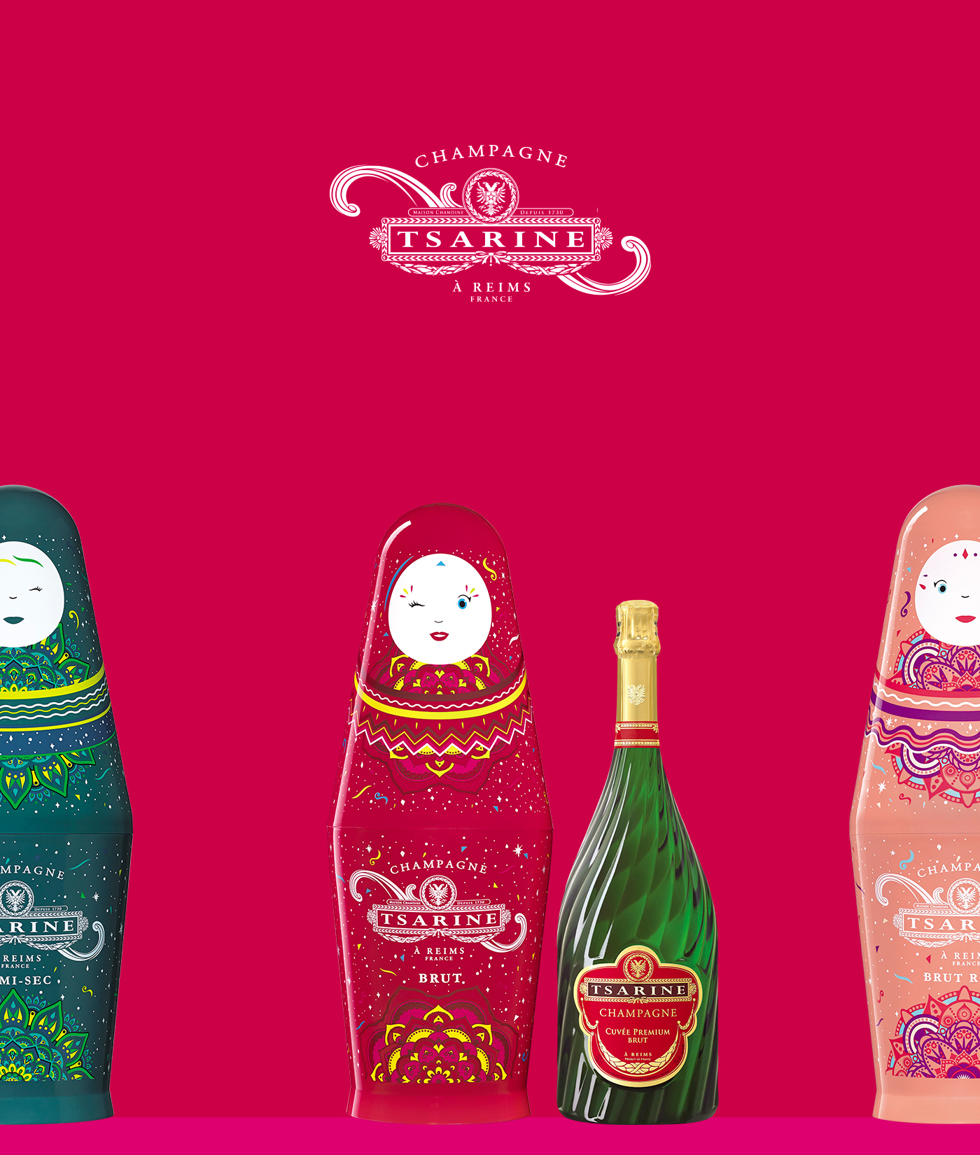 matriochka dolls russian tsarine Mandala luxury Champagne sparkling wine colorful