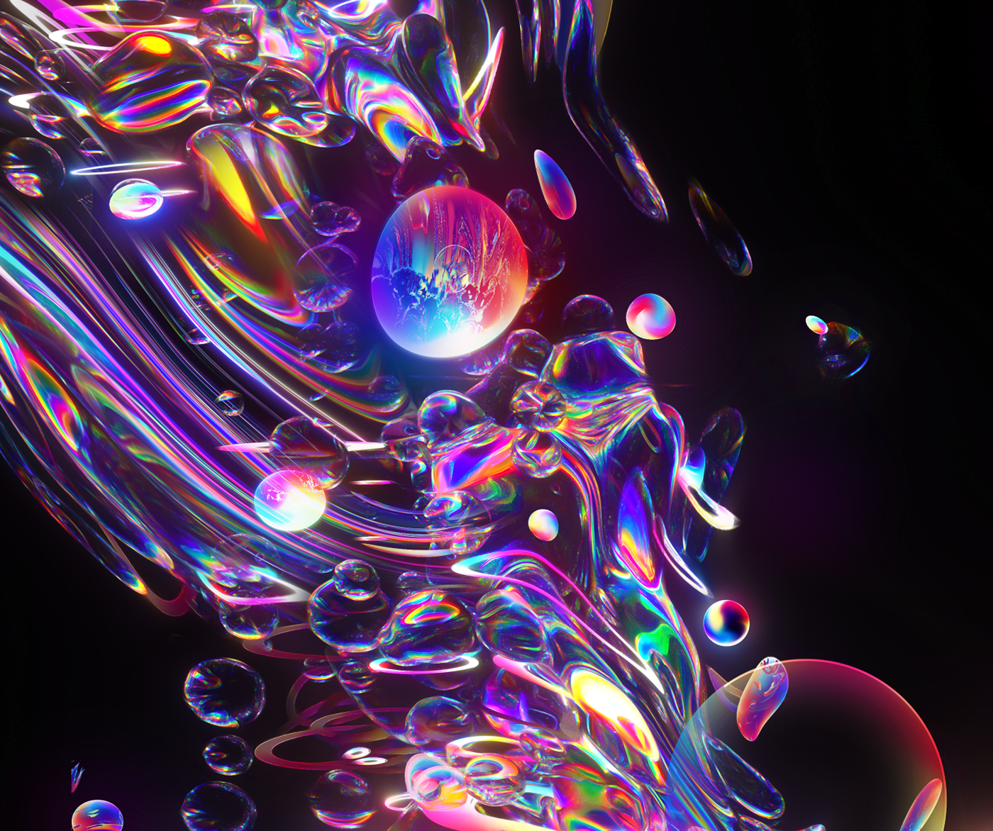 art cosmic Space  rainbow crystal glow glass abstract weird