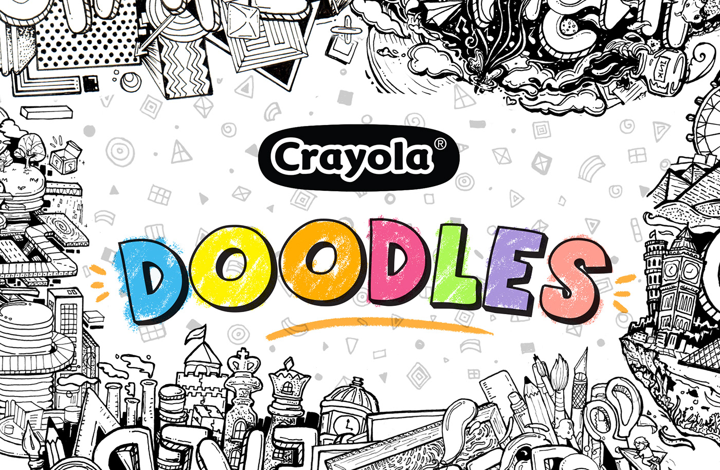 Crayola doodles black and white ILLUSTRATION  typography   notebook stradmore notes