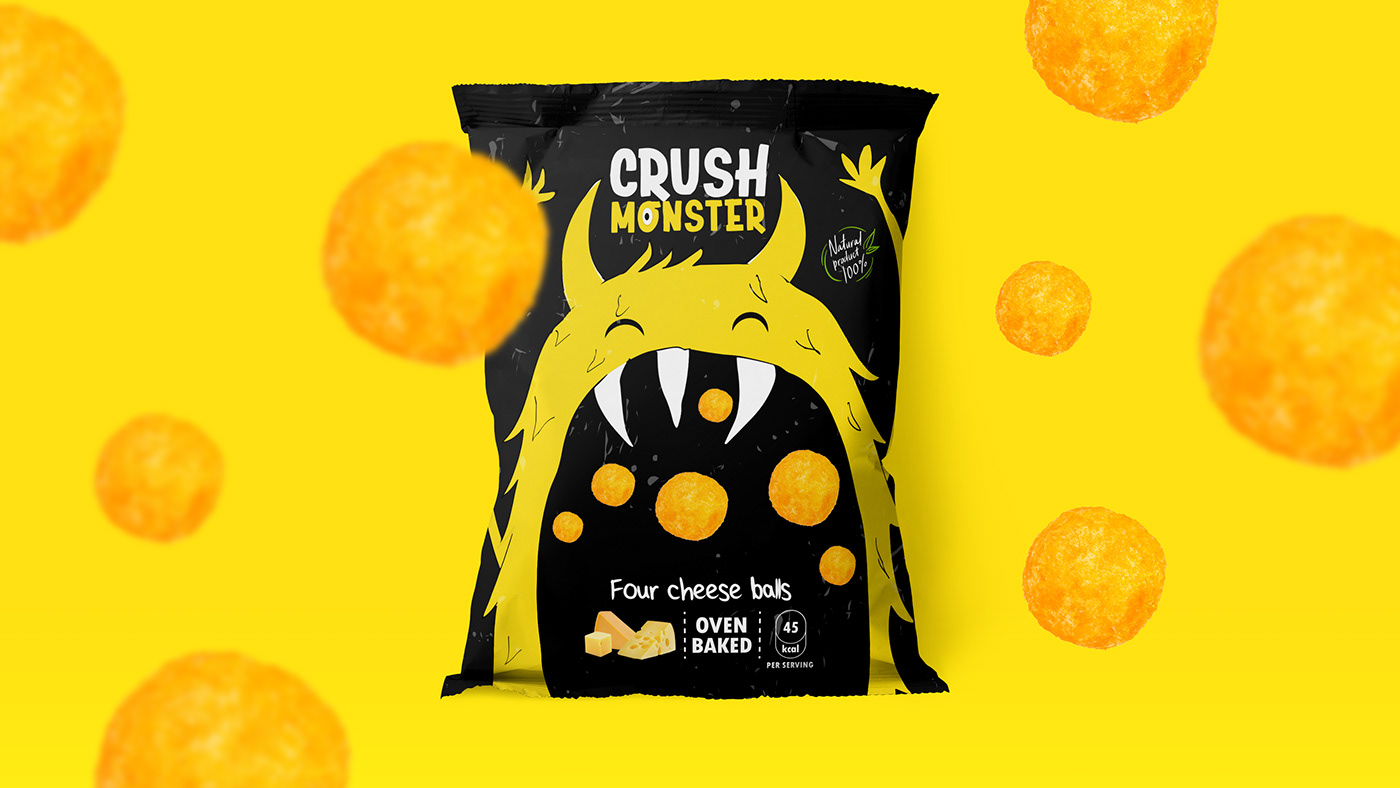 balls branding  chips Crush Food Packaging monster Packaging packs Puffs snacks