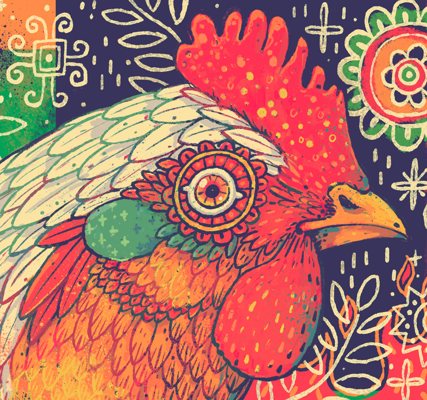 chicken Digital Art  illustrated ilustracion mariachi Mexican Mural restaurant Rooster skull