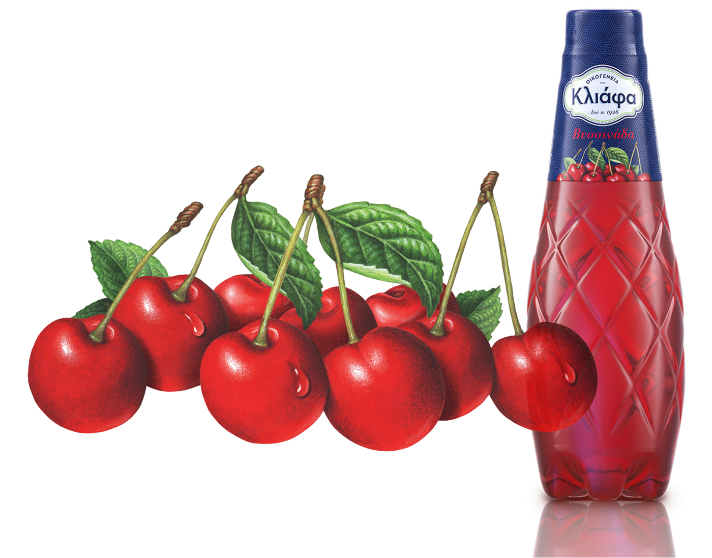 Fruit illustration of cherries used on packaging for a cherry drink.