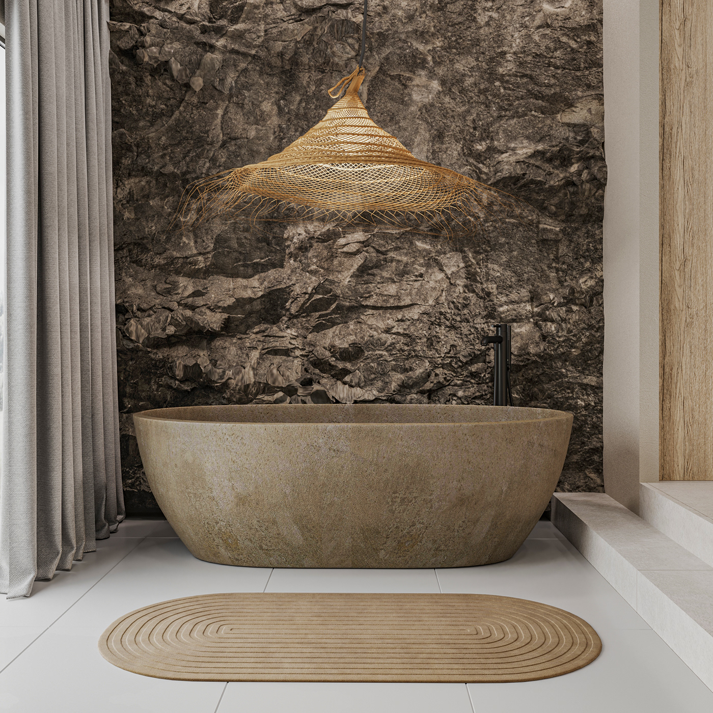stone bathroom interior design  3ds max corona cozy Wicker lamp