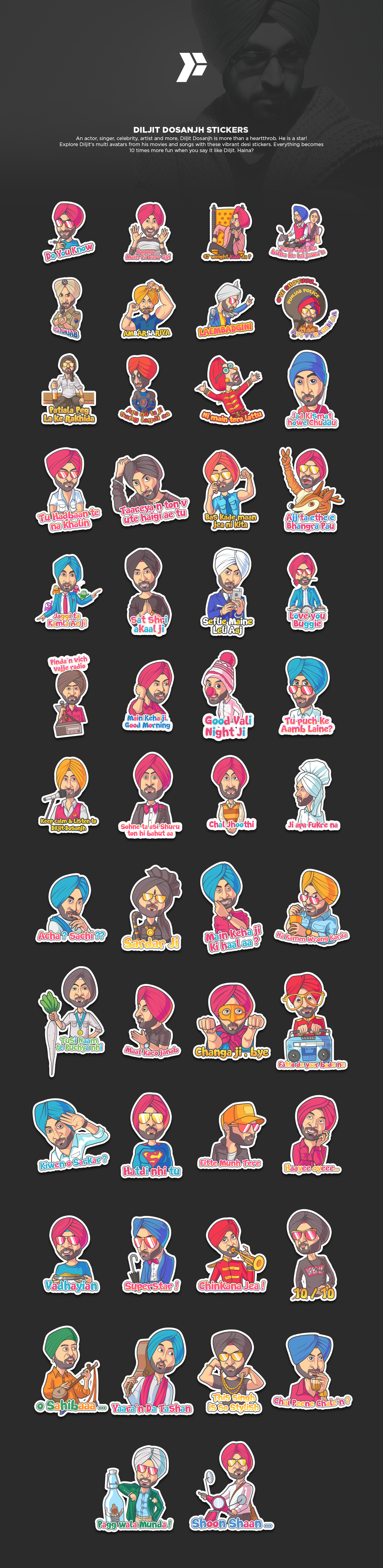 Diljeet diljit Dosanjh diljit dosanjh stickers cartoon avtars Character ILLUSTRATION  vector