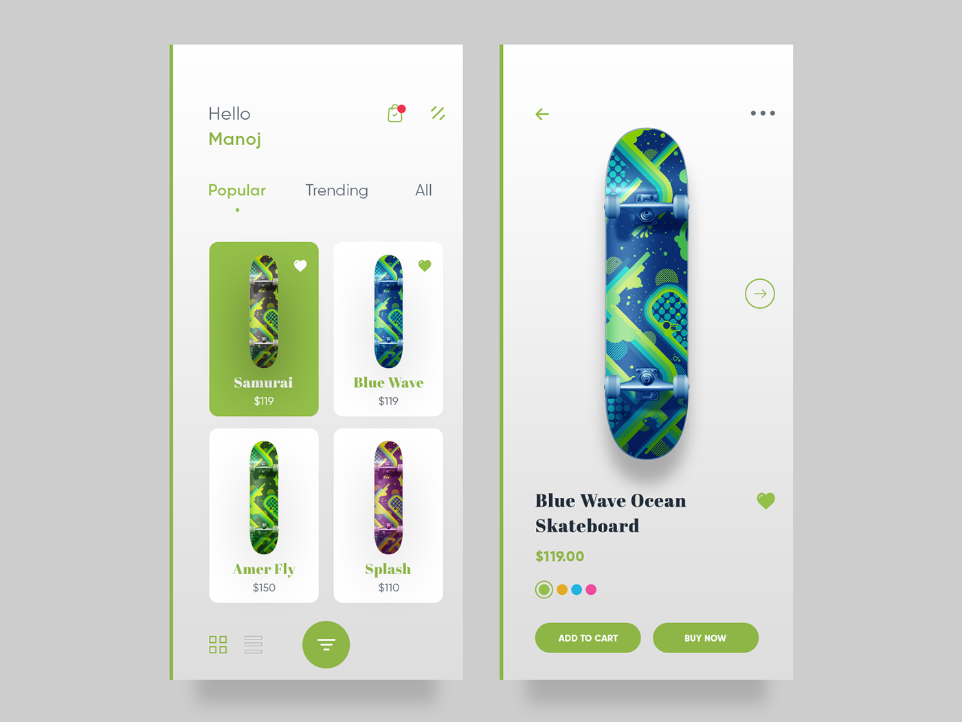 app app design ecommerce green ios iphonex Shopping skateboard trending UI ux