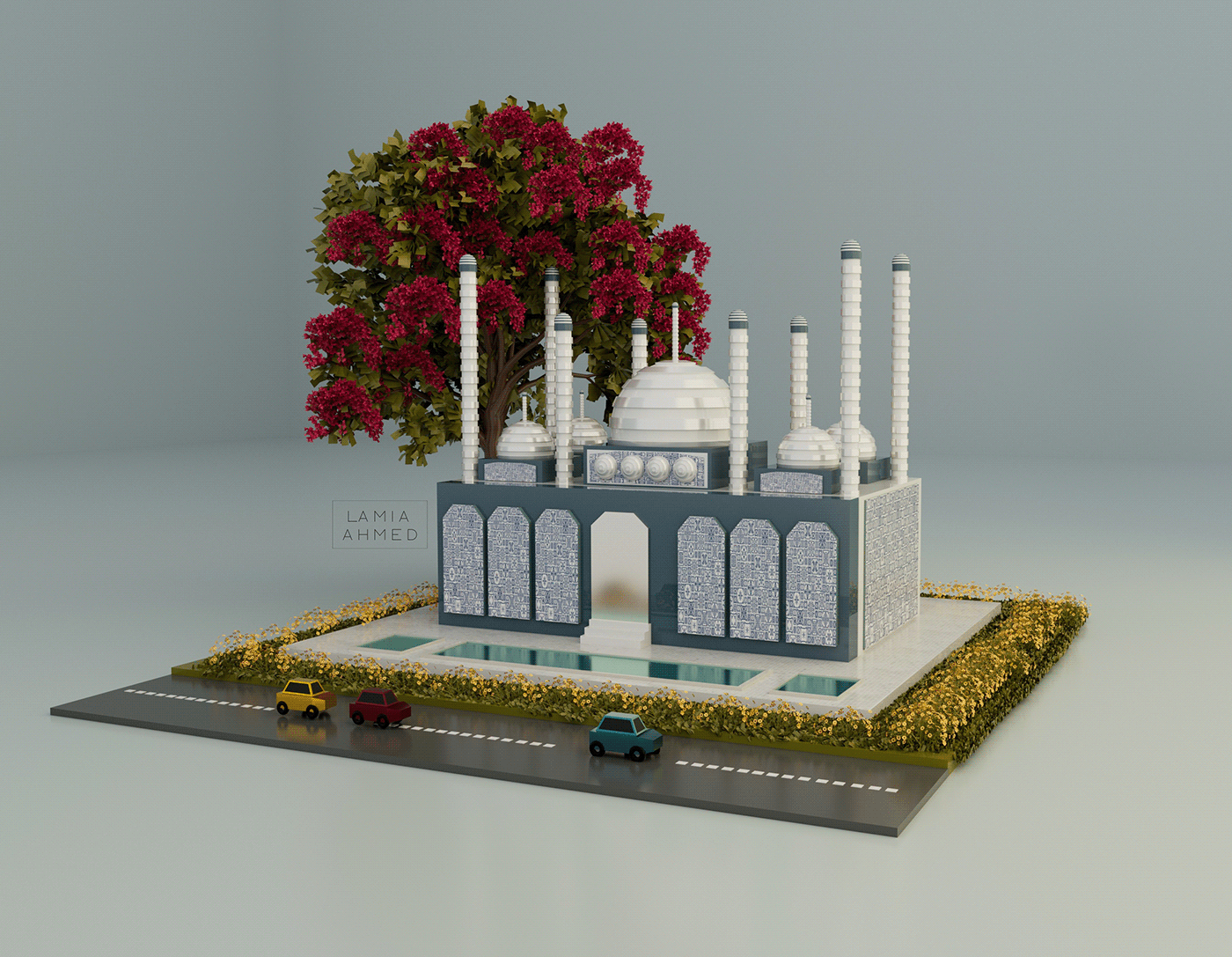 flower mosque architecture islamic design 3D Render visualization modern road