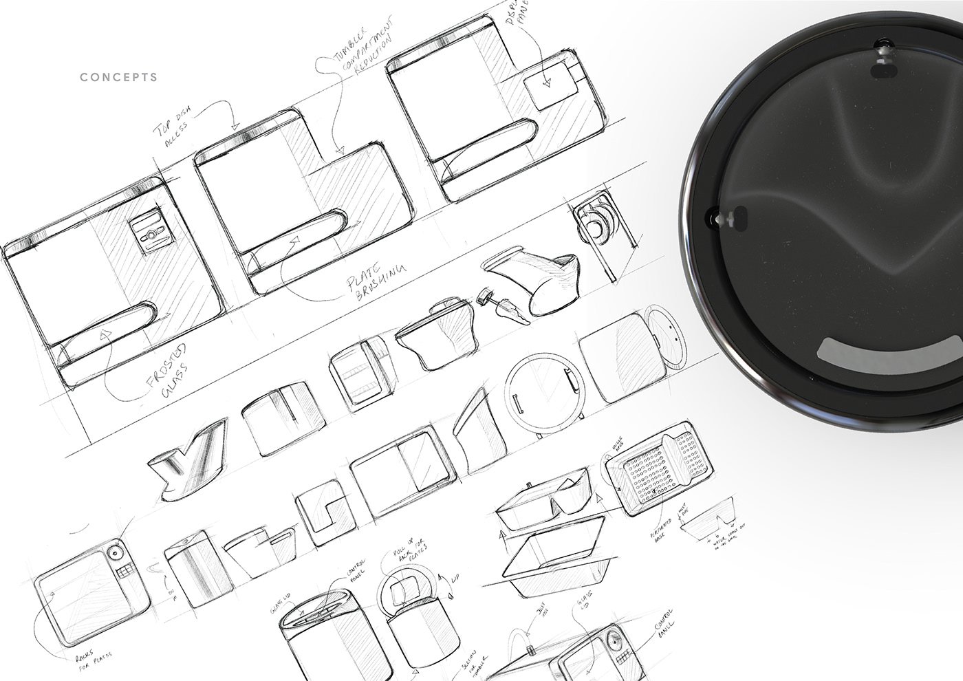 product design  Consumer dishwasher industrial design  mechanism minimal elegant kitchen appliance India