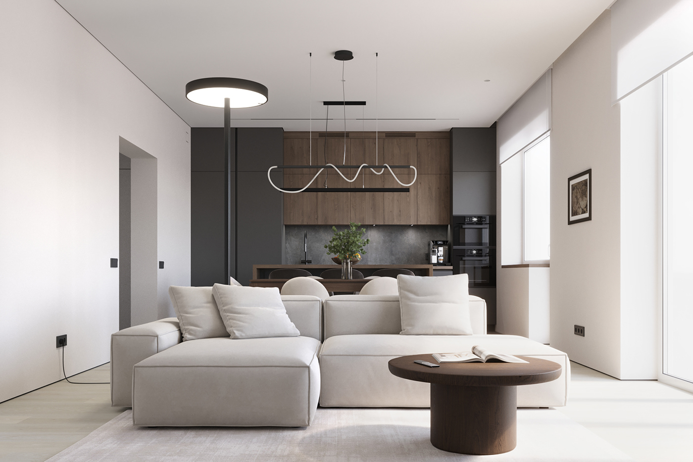 Interior visualization interior design  Render 3ds max corona modern kitchen living room interior ideas
