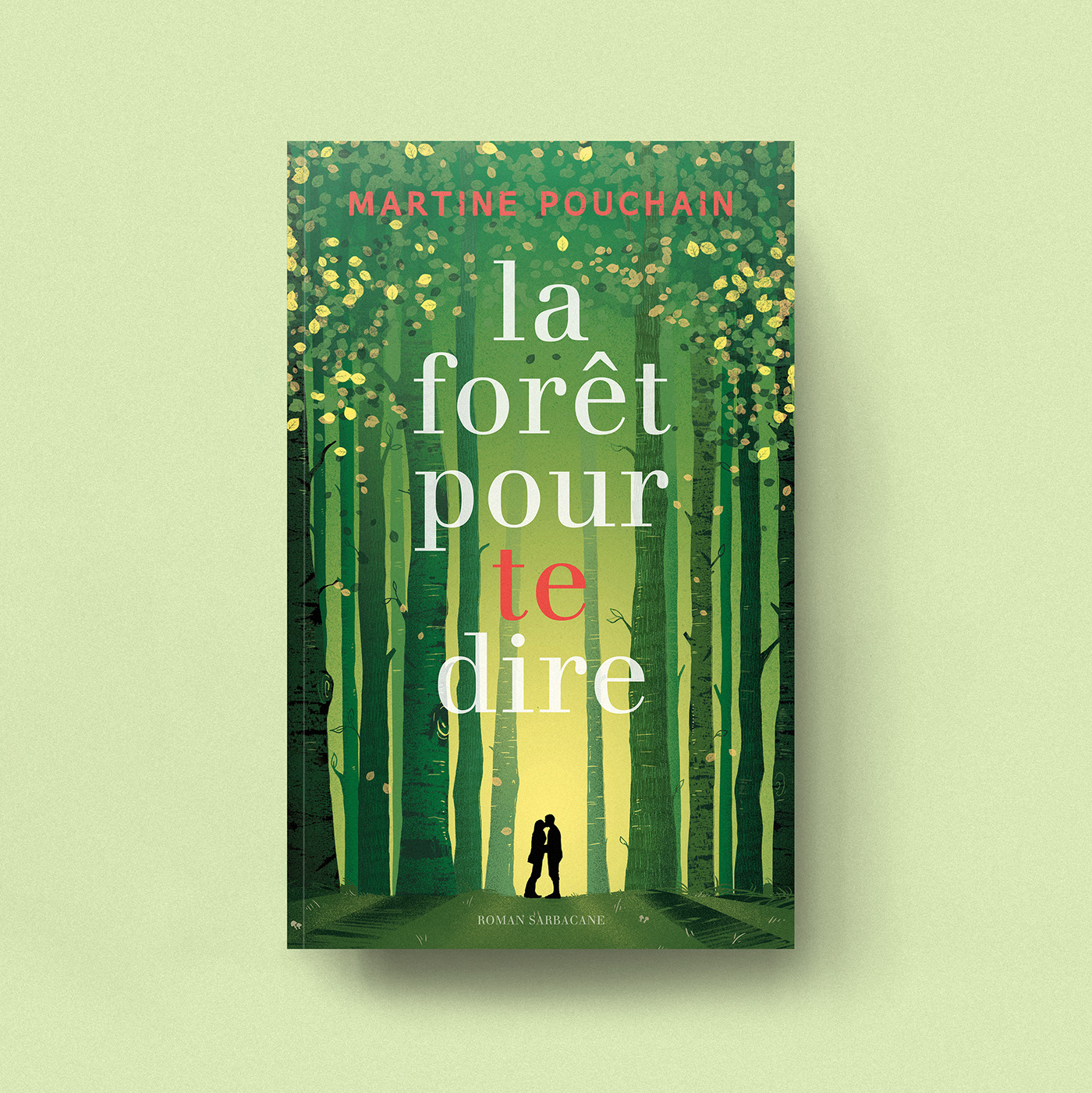 mock up of a book cover representing a couple kissing in a forest