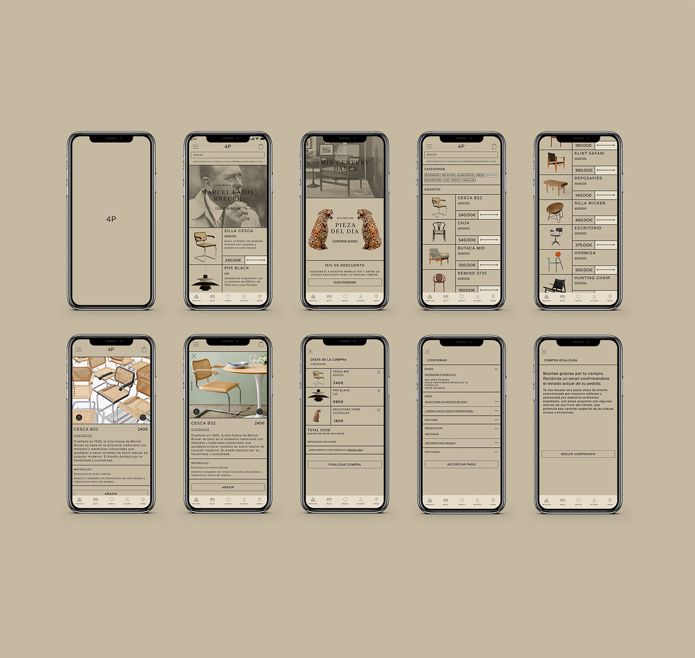 app furniture shop app mid century mobile phone vintage Web Design  UX design interaction Interaction design 