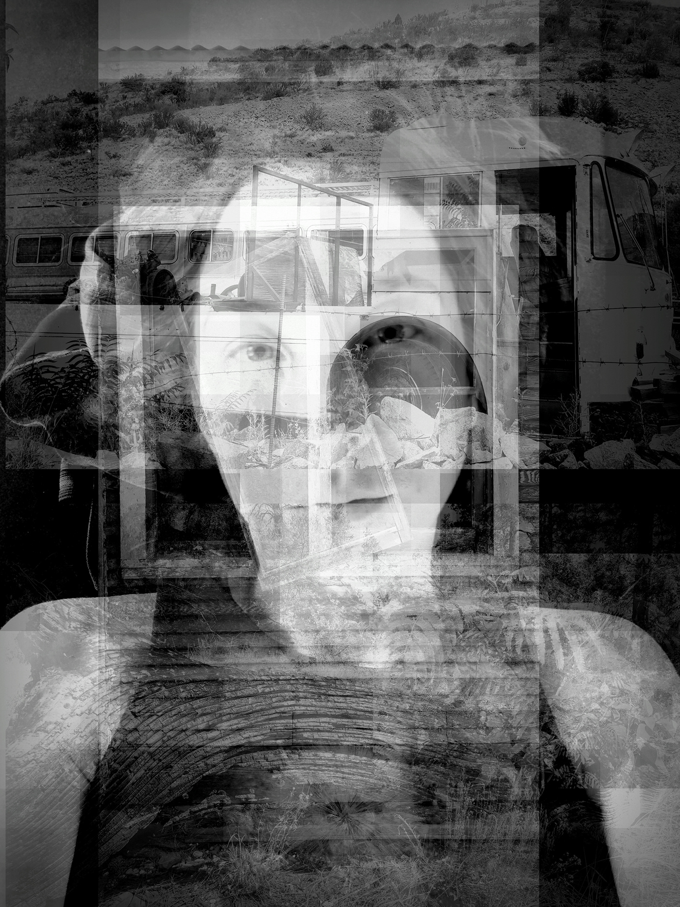 black and white photographer Lo Frisby photoshop self portrait