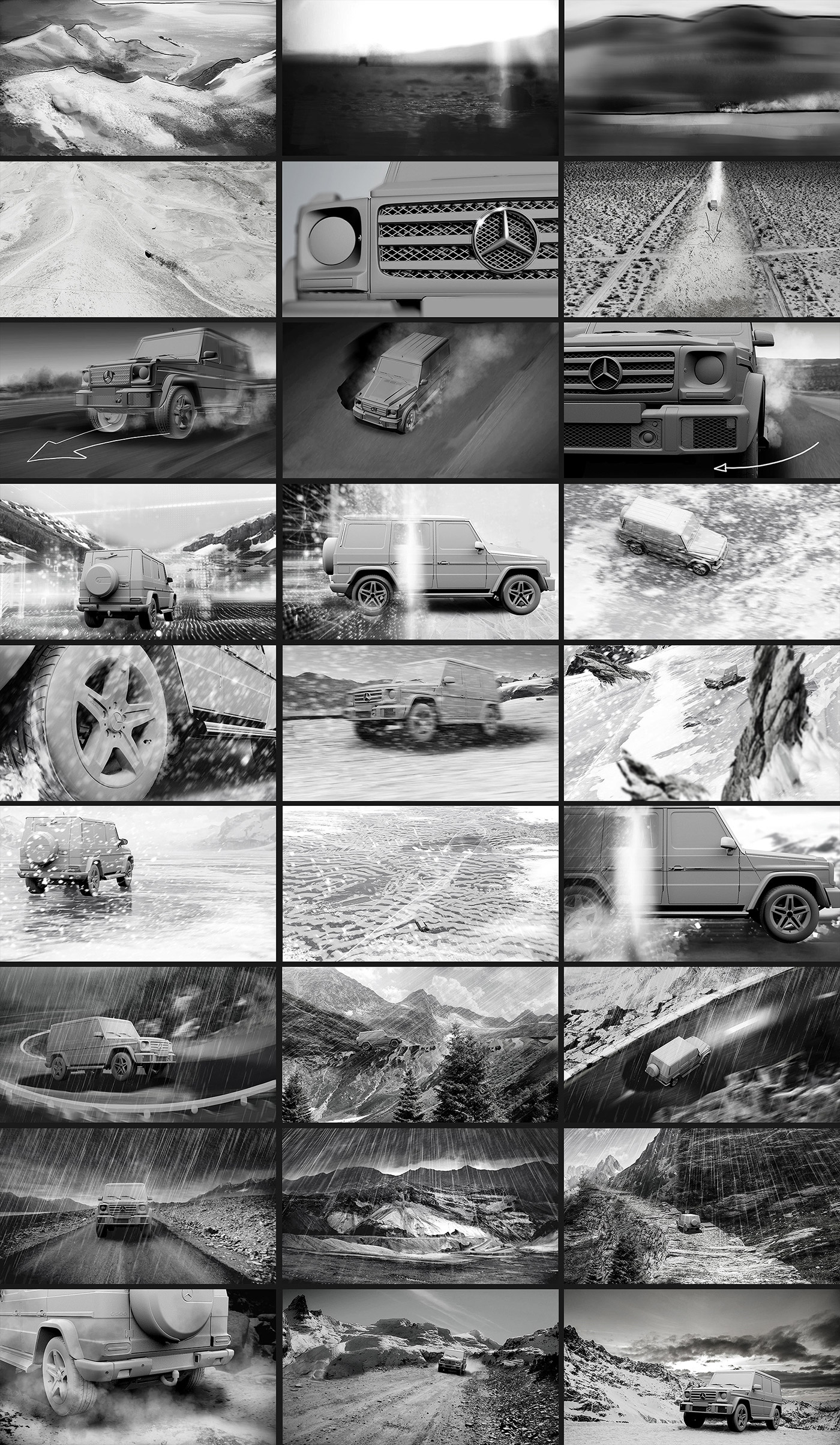 Mercedes Benz car snow Offroad drive energetic presentation motion 3D desert