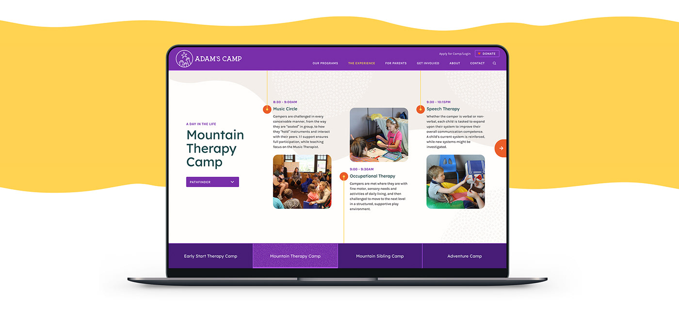 adventure branding  camp nonprofit special needs summer therapy ux/ui Website youth