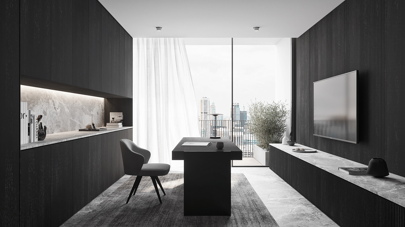 3D apartment architectural bedroom homeoffice Interior minimalist residential srilanka visualization