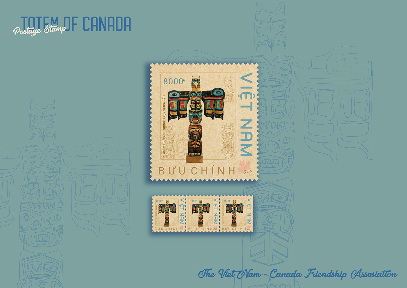 postage stamp vietnam Totem Canada Illustrator hand drawn stamp post print design  free