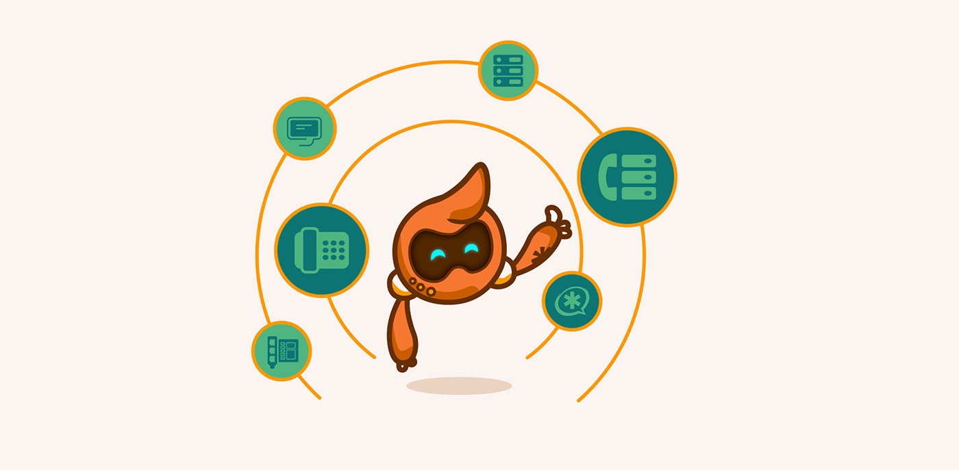 asterisk Character design  coding communications framework FREEPBX kit Mascot robot sangoma