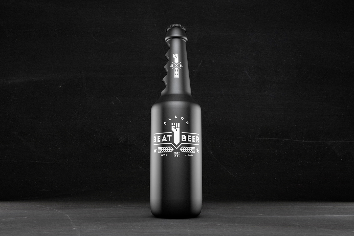 black and white dark beer Label 3D glass bottle simplicity BEAT packages