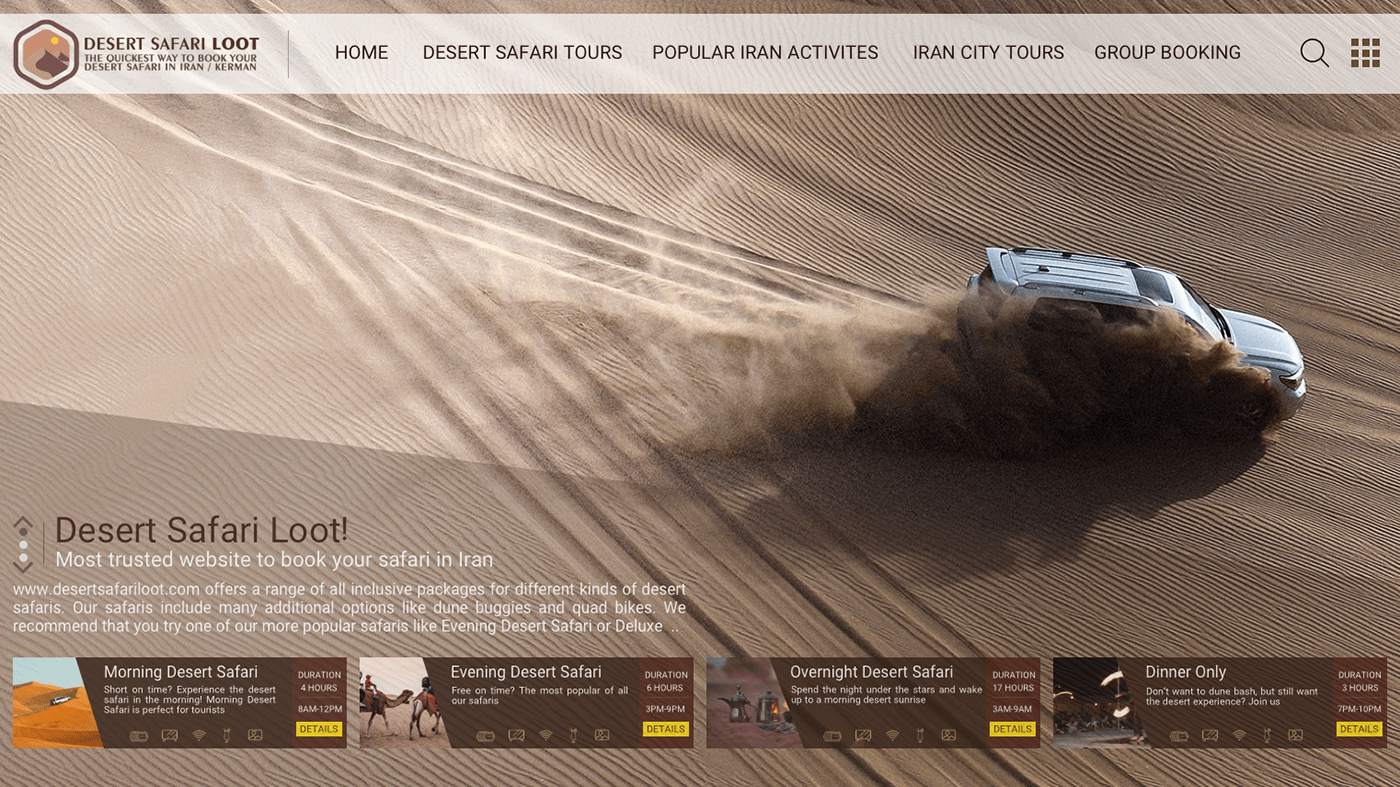 UI Webdesign photoshop sketch desert Safari Tours Travel tourism grafix Iran