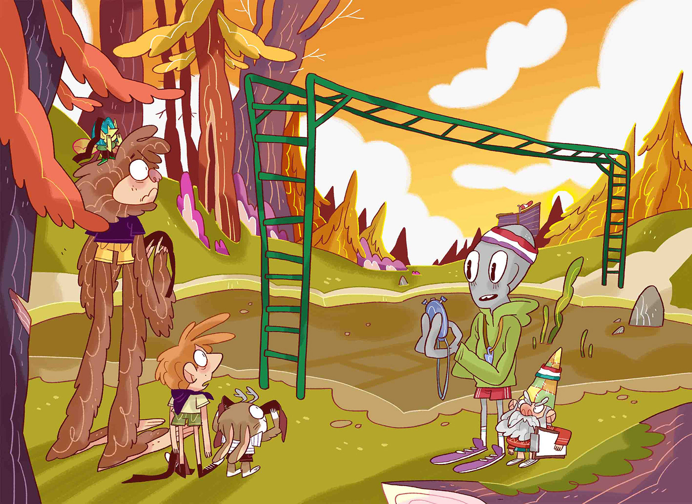 backgrounds Bigfoot campers characterdesign childrenbook digitalart Fun ILLUSTRATION  kids woods