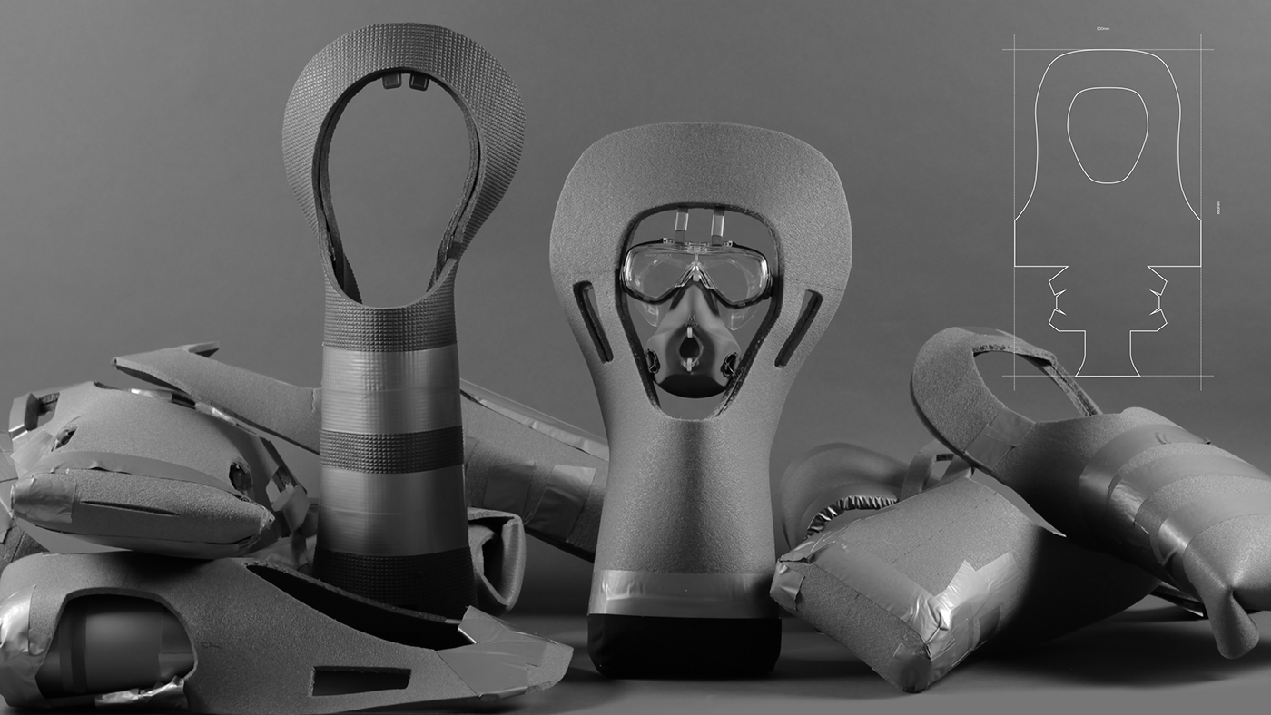 gas mask Safety equipment Breathing Apparatus industrial design  product design  core 77 award user scenario emergency Intuitive design
