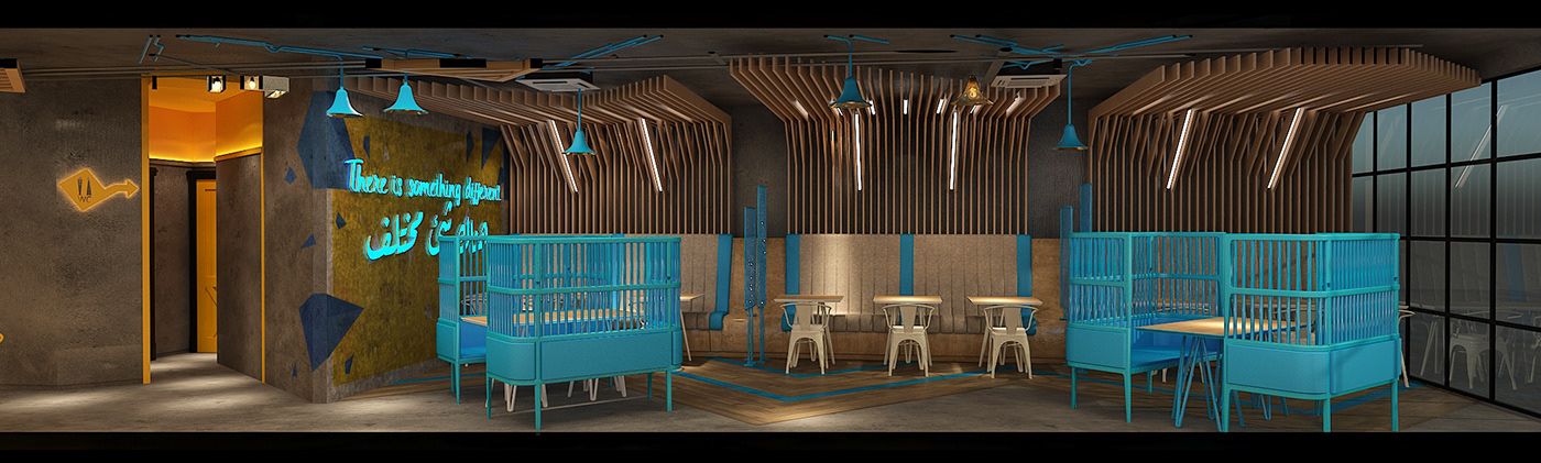 burger Muscat blue Qatar dubai cement branding  restaurant popart neon