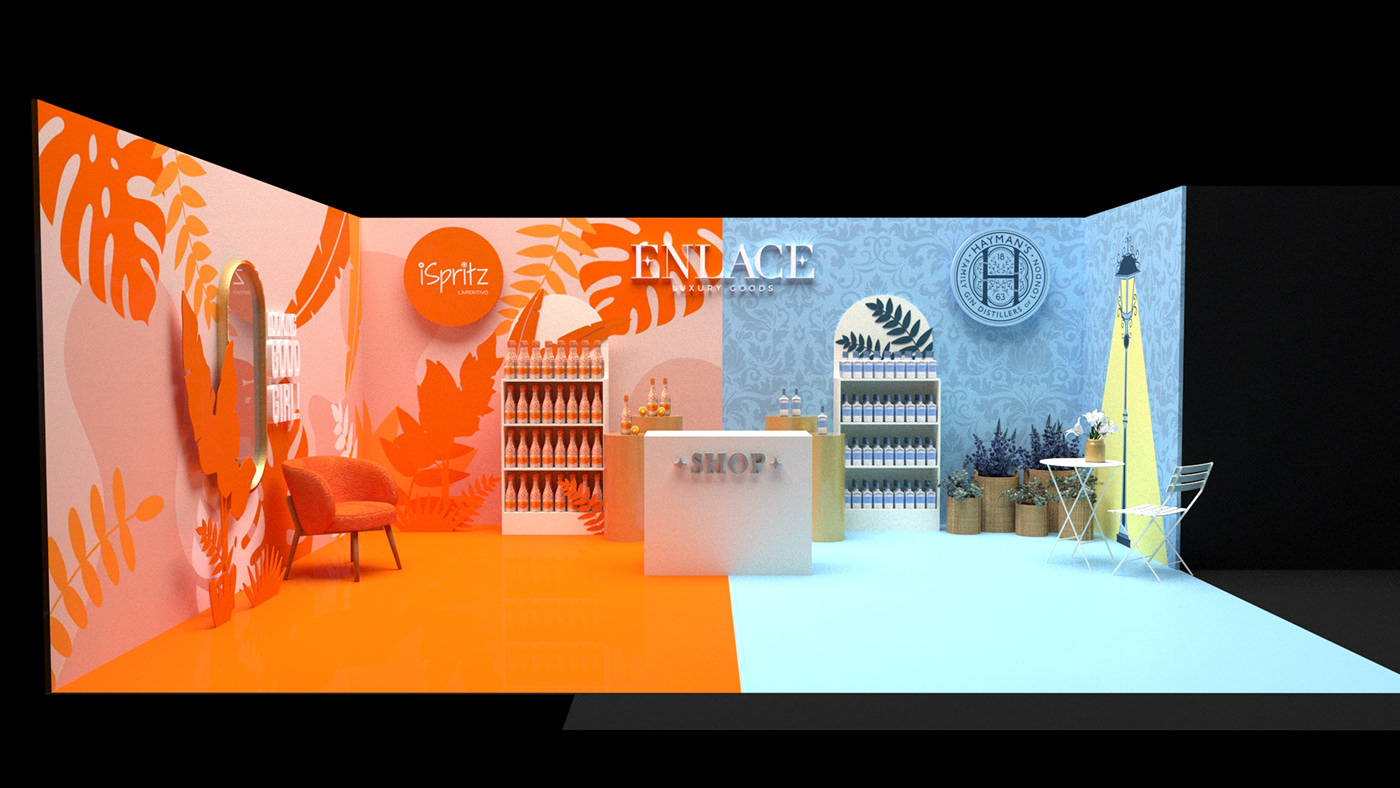 fashion week Stand photo booth industrial design  interior design  Render design exhibition stand expo Champagne cart