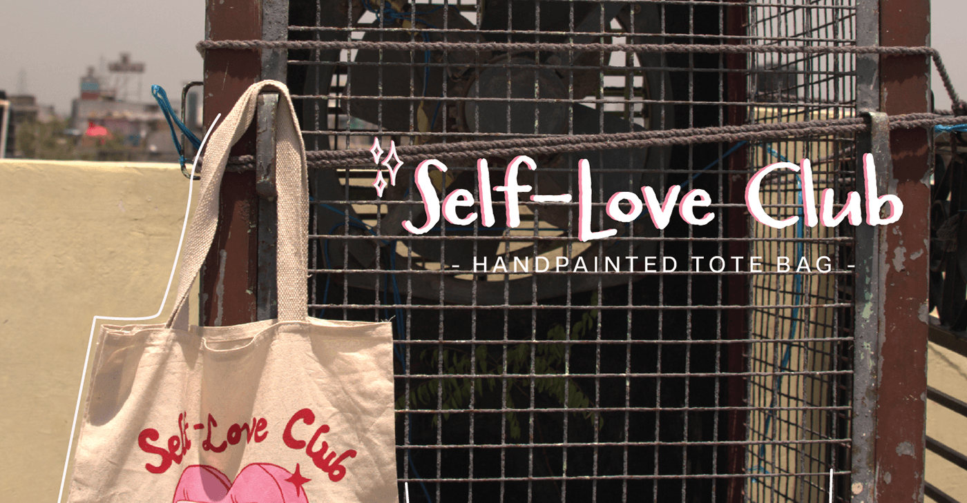 Tote Bag handpainted self love pink Pink Design bag photography Photography  Handpainted bags handpainted totes self love design
