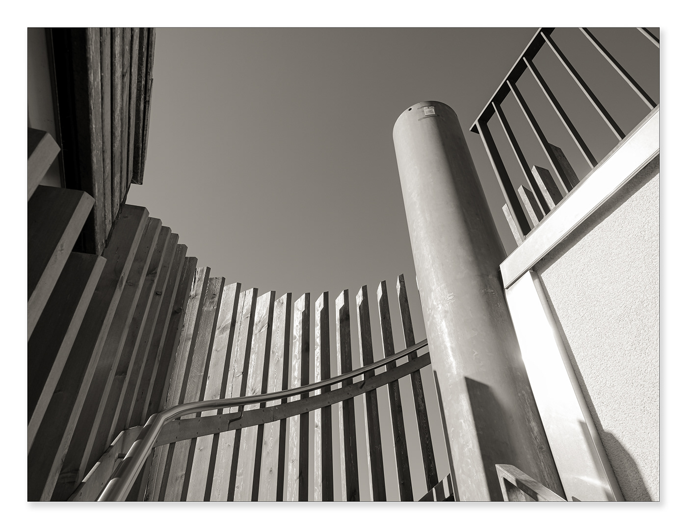 monochrome black and white structure lines parallel stairs architecture