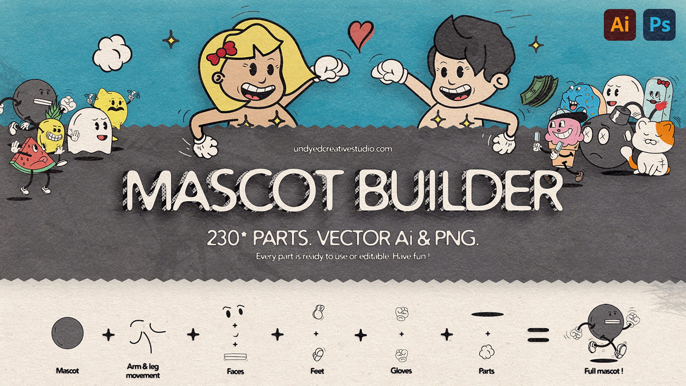 mascot builder, retro cartoon character toolbox