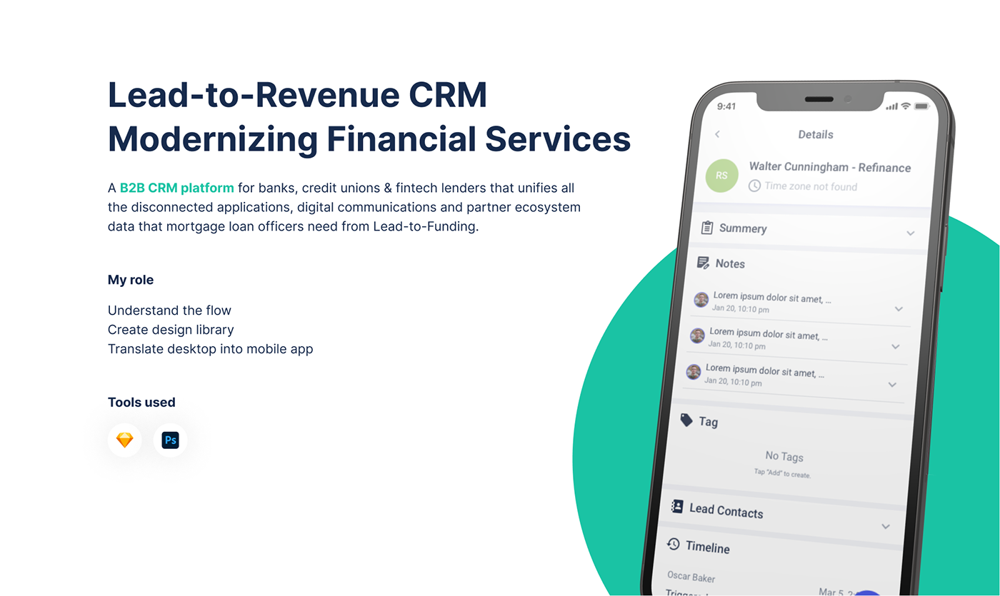 b2b banking CRM design system finance Lead generation library mobile sketch ux